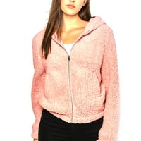 Womenенски обичен зимски худи топла Шерпа, наредена патент, џемпер, руно, нејасна јакна со џебови со џебови