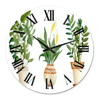 DesignArt 'Houseplant Monstera & Peace Lily in Terra Cotta' wallиден часовник на фармата куќа