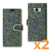 Случајот на паричникот Samsung Galaxy S SM Sm Bead Diamond Case во црна боја за употреба со Samsung Galaxy S 2-пакет
