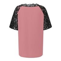 Bazyrey женски V-врат врвови женски краток ракав цврста блуза лабава тунична кошули розова м